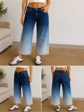 Vintage L.A. Blues Ombré Wide Leg Jeans High Rise 100% Cotton Y2K Fade Denim 12